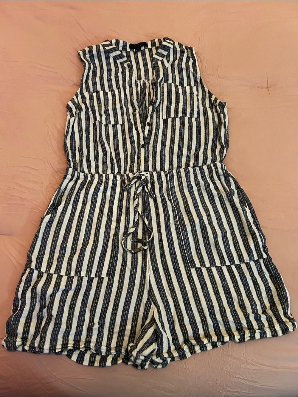 Striped Navy & White Sleeveless One-Piece Romper. Size M.
